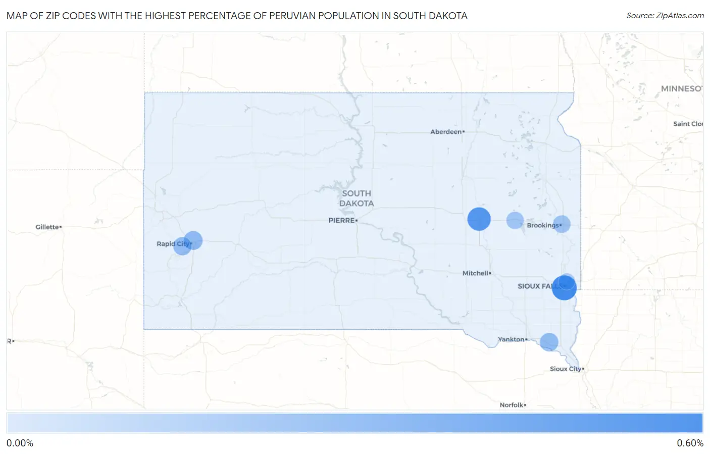 Zip Codes with the Highest Percentage of Peruvian Population in South Dakota Map