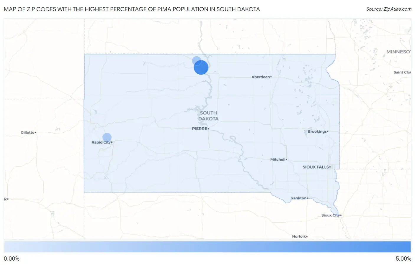 Zip Codes with the Highest Percentage of Pima Population in South Dakota Map