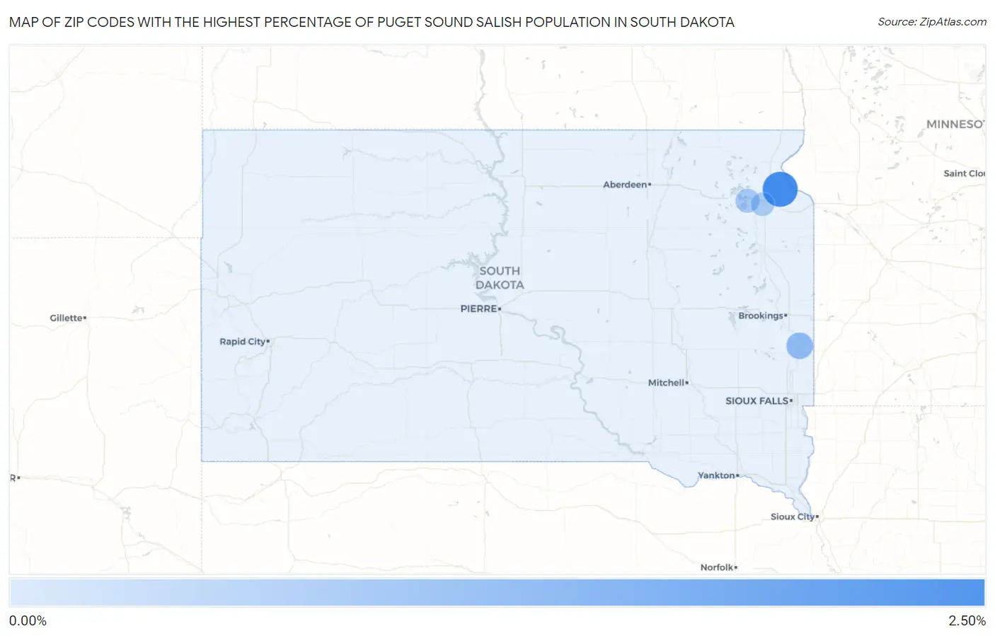 Zip Codes with the Highest Percentage of Puget Sound Salish Population in South Dakota Map