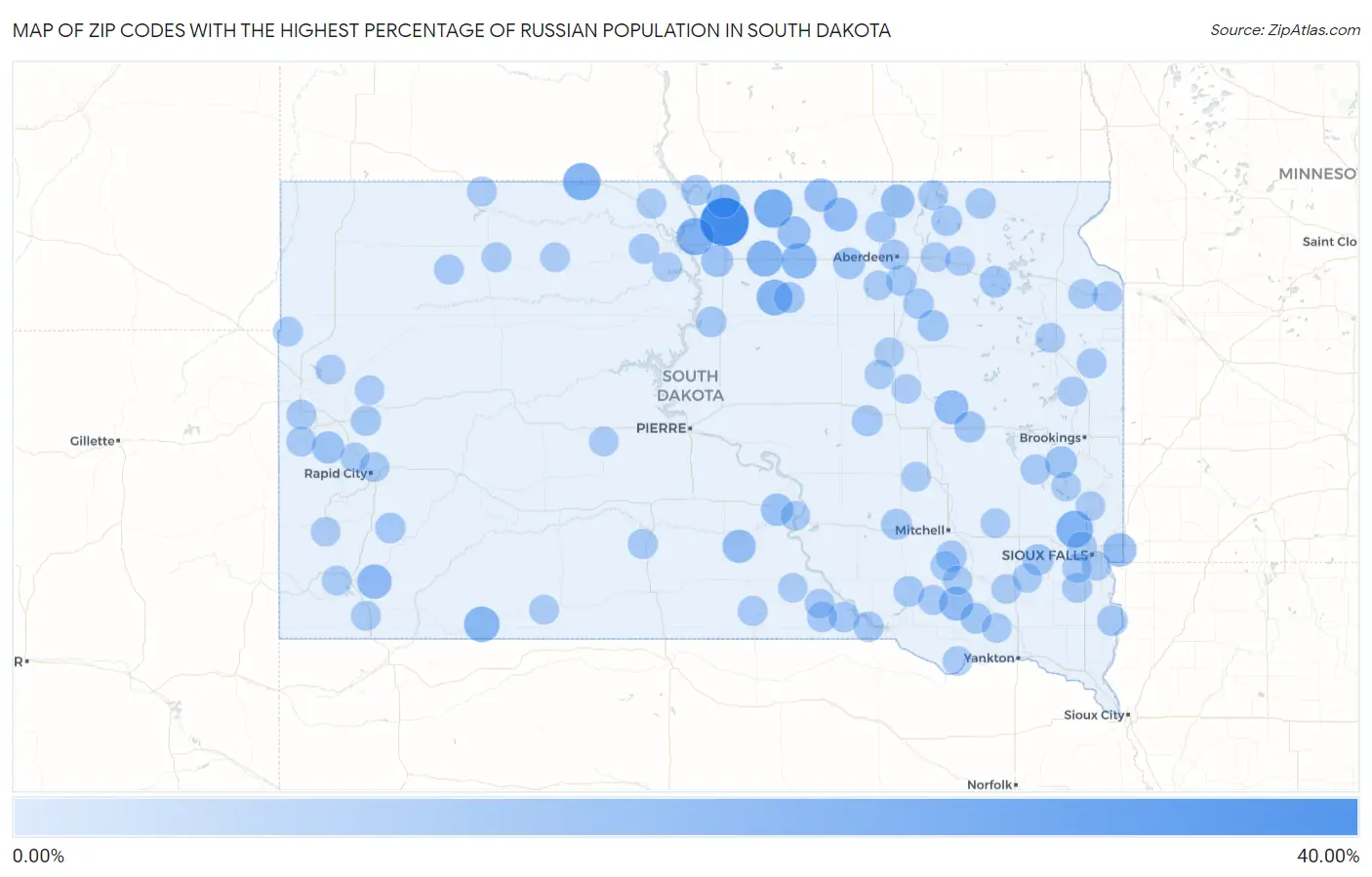 Zip Codes with the Highest Percentage of Russian Population in South Dakota Map