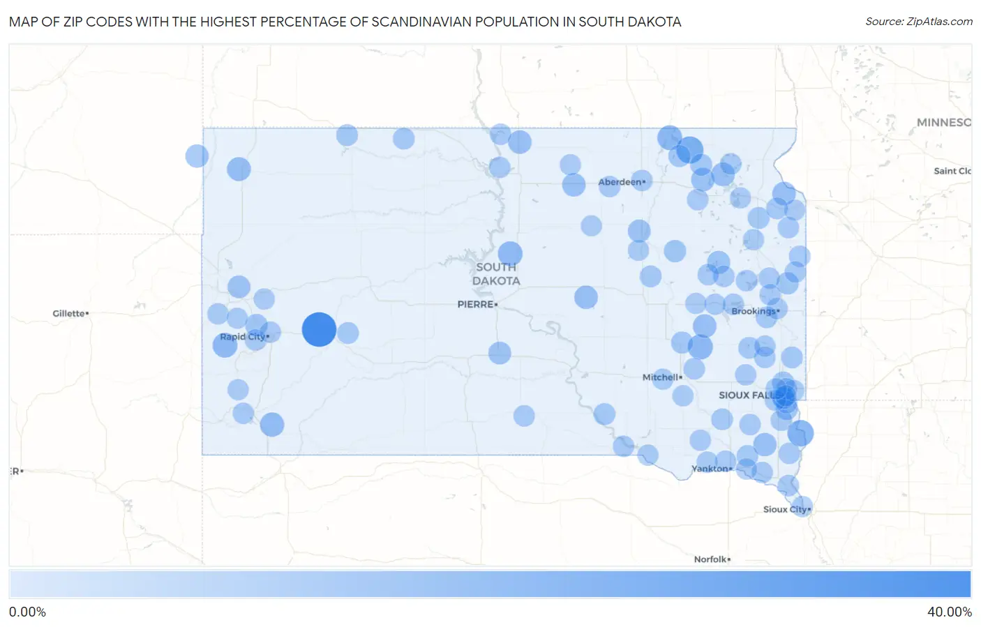 Zip Codes with the Highest Percentage of Scandinavian Population in South Dakota Map