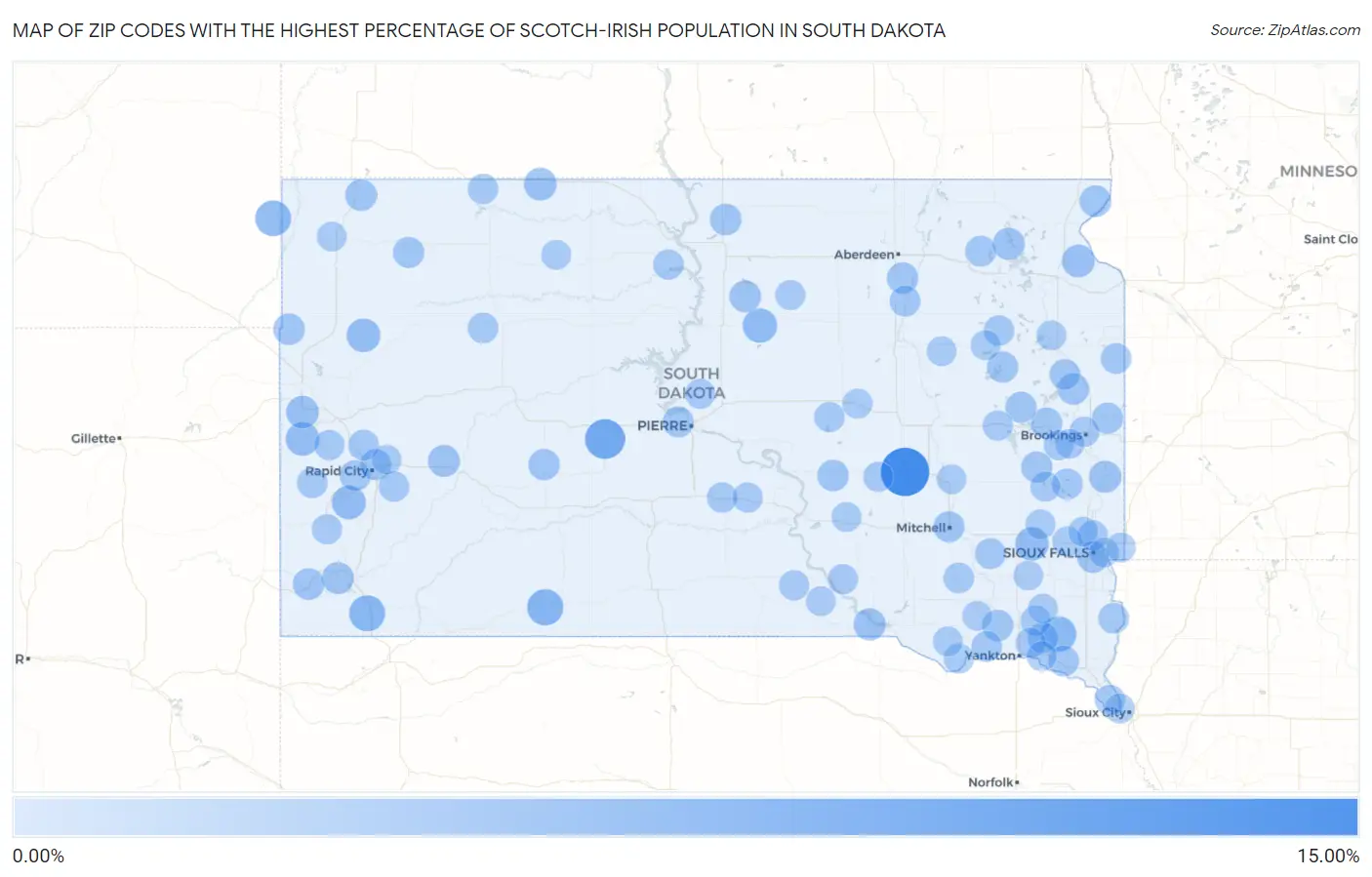 Zip Codes with the Highest Percentage of Scotch-Irish Population in South Dakota Map