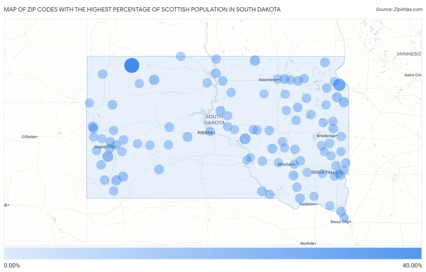 Zip Codes with the Highest Percentage of Scottish Population in South Dakota Map