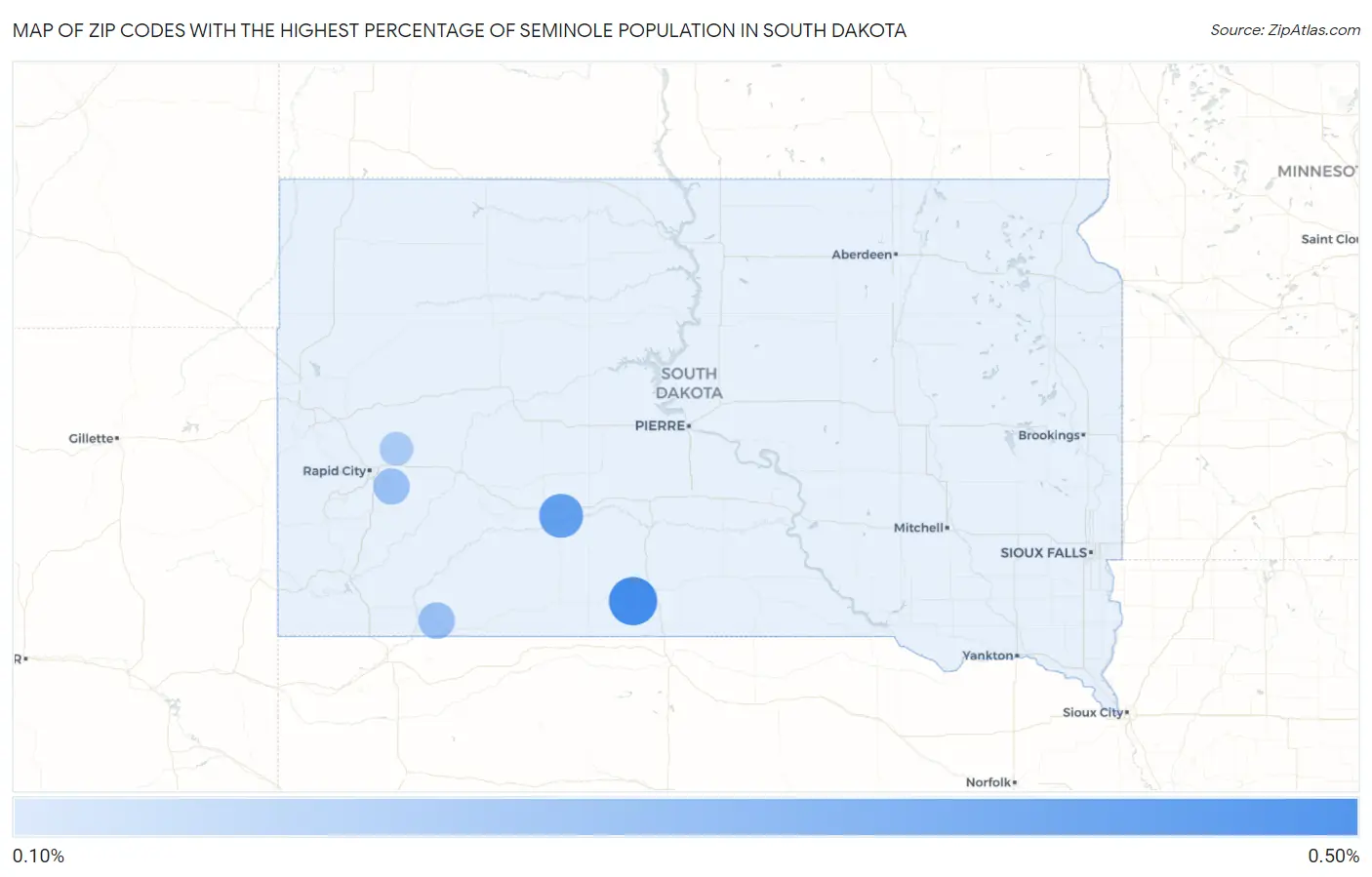 Zip Codes with the Highest Percentage of Seminole Population in South Dakota Map