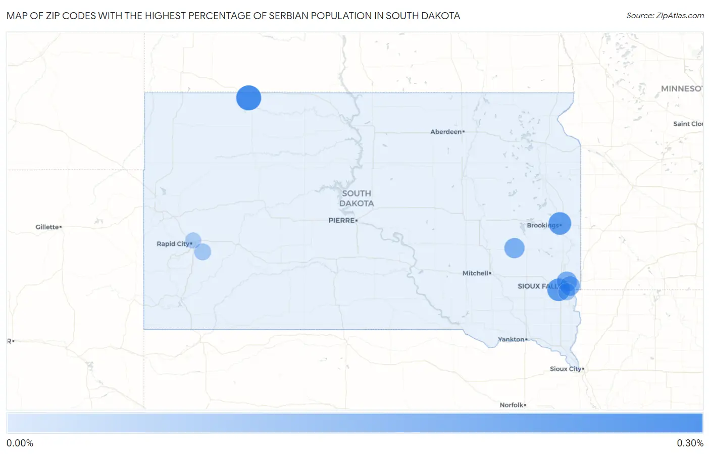 Zip Codes with the Highest Percentage of Serbian Population in South Dakota Map