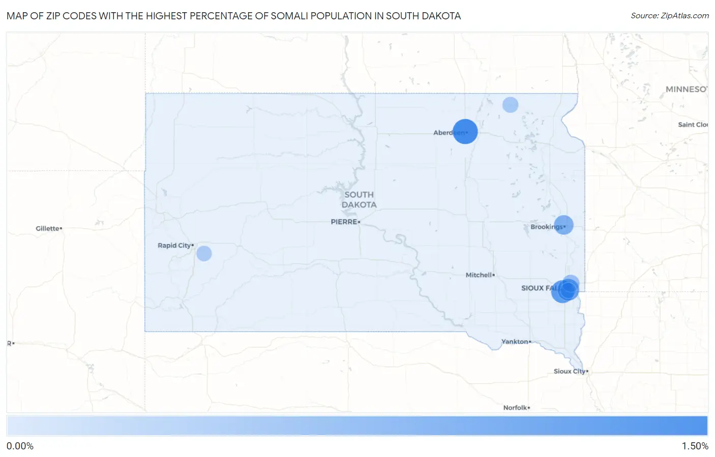 Zip Codes with the Highest Percentage of Somali Population in South Dakota Map