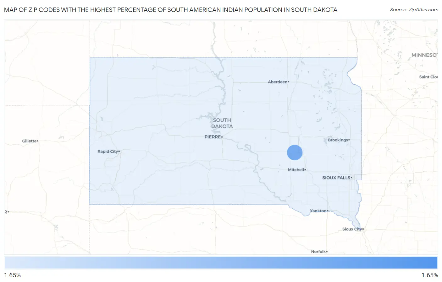 Zip Codes with the Highest Percentage of South American Indian Population in South Dakota Map