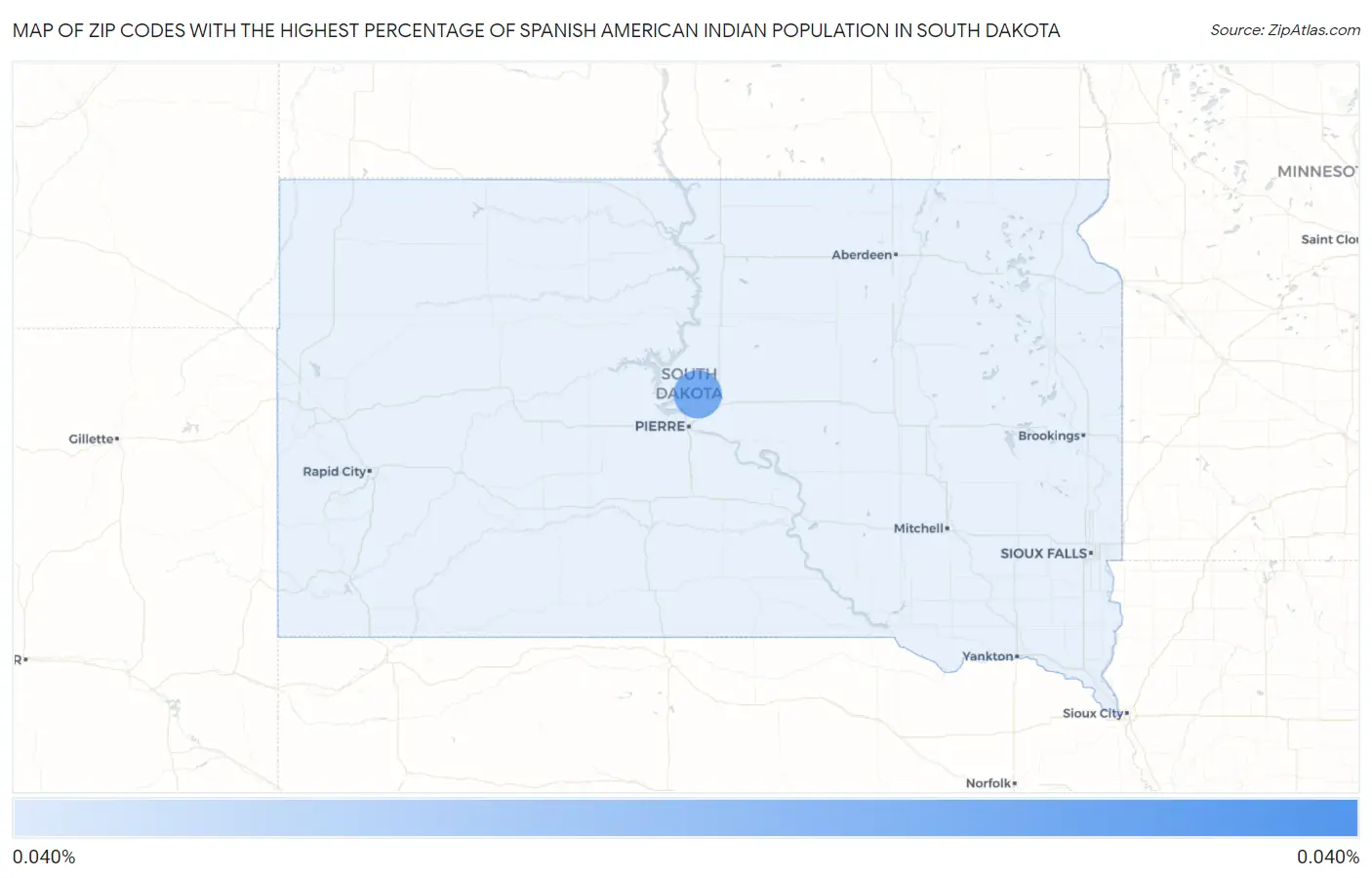 Zip Codes with the Highest Percentage of Spanish American Indian Population in South Dakota Map