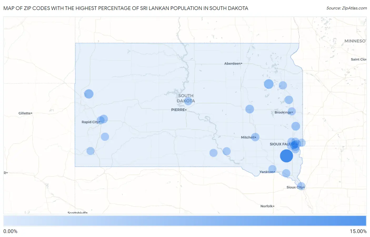 Zip Codes with the Highest Percentage of Sri Lankan Population in South Dakota Map