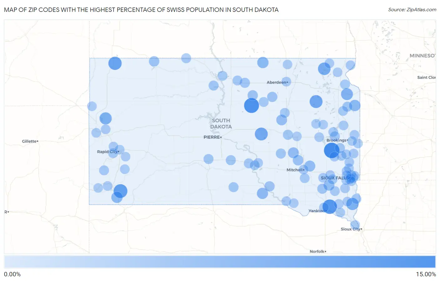 Zip Codes with the Highest Percentage of Swiss Population in South Dakota Map