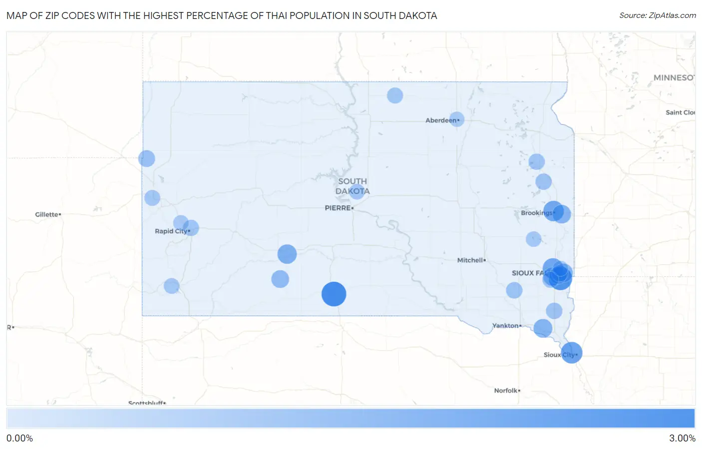 Zip Codes with the Highest Percentage of Thai Population in South Dakota Map