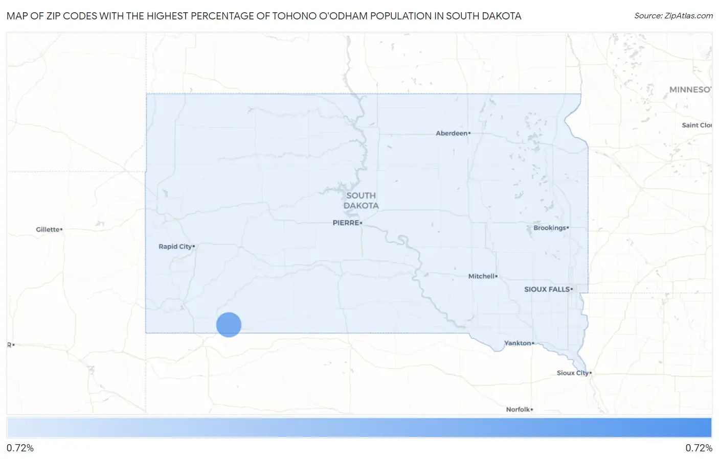 Zip Codes with the Highest Percentage of Tohono O'Odham Population in South Dakota Map