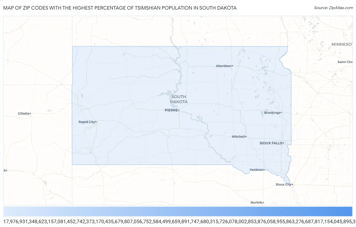 Zip Codes with the Highest Percentage of Tsimshian Population in South Dakota Map