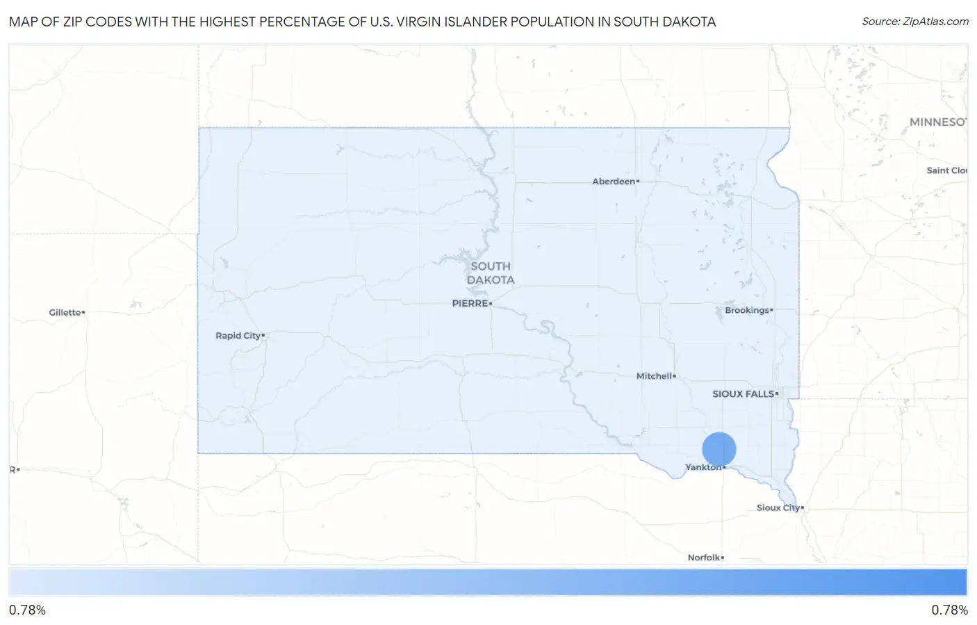Zip Codes with the Highest Percentage of U.S. Virgin Islander Population in South Dakota Map