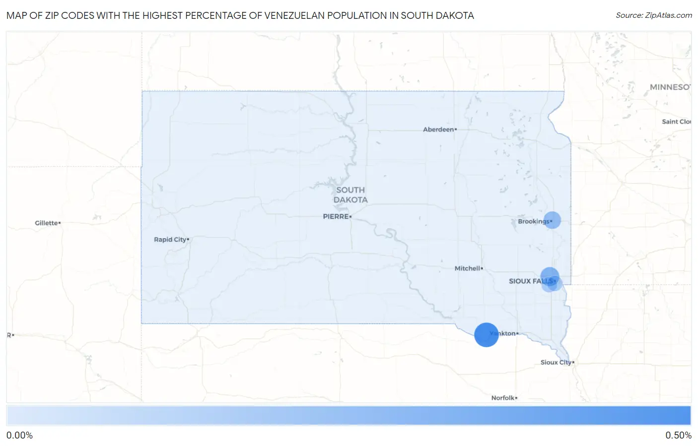 Zip Codes with the Highest Percentage of Venezuelan Population in South Dakota Map
