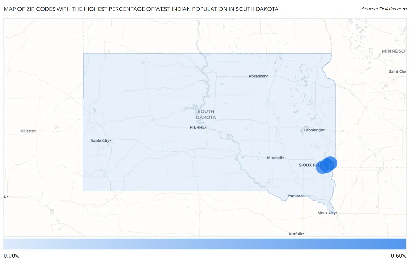 Zip Codes with the Highest Percentage of West Indian Population in South Dakota Map