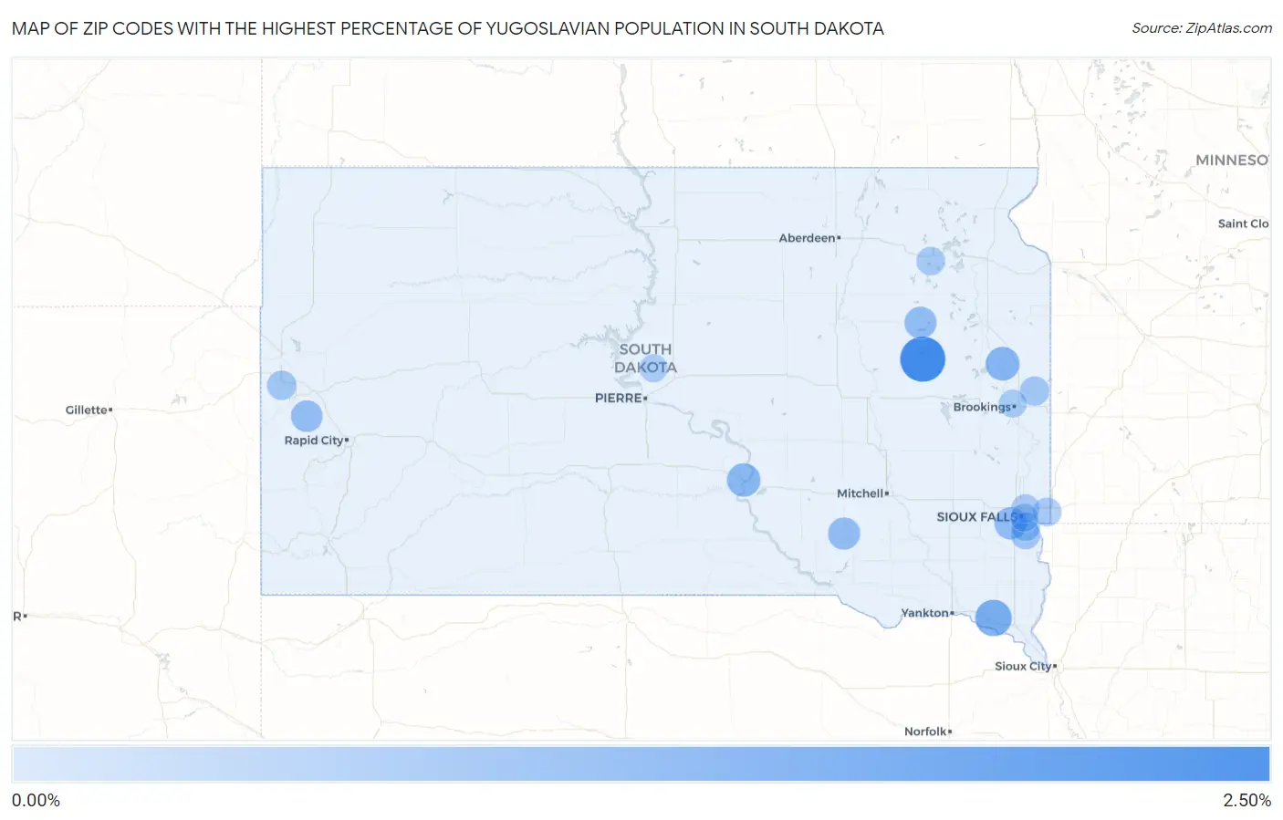 Zip Codes with the Highest Percentage of Yugoslavian Population in South Dakota Map