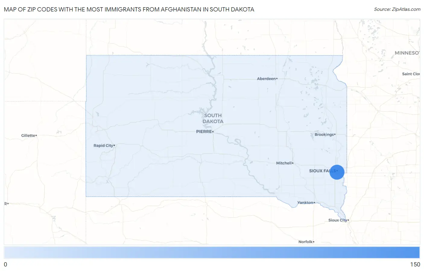 Zip Codes with the Most Immigrants from Afghanistan in South Dakota Map