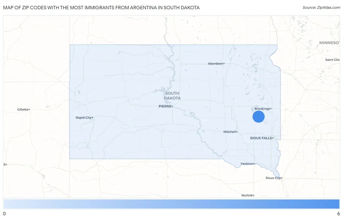Zip Codes with the Most Immigrants from Argentina in South Dakota Map