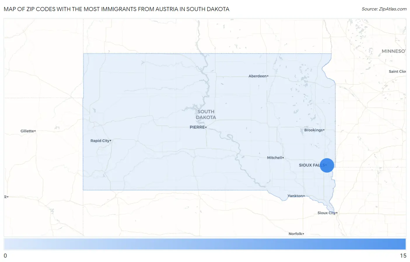 Zip Codes with the Most Immigrants from Austria in South Dakota Map