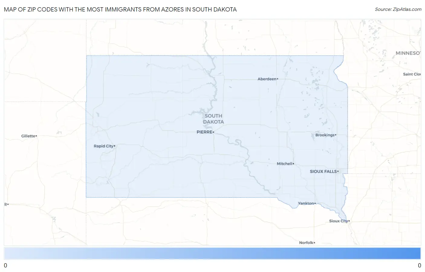 Zip Codes with the Most Immigrants from Azores in South Dakota Map