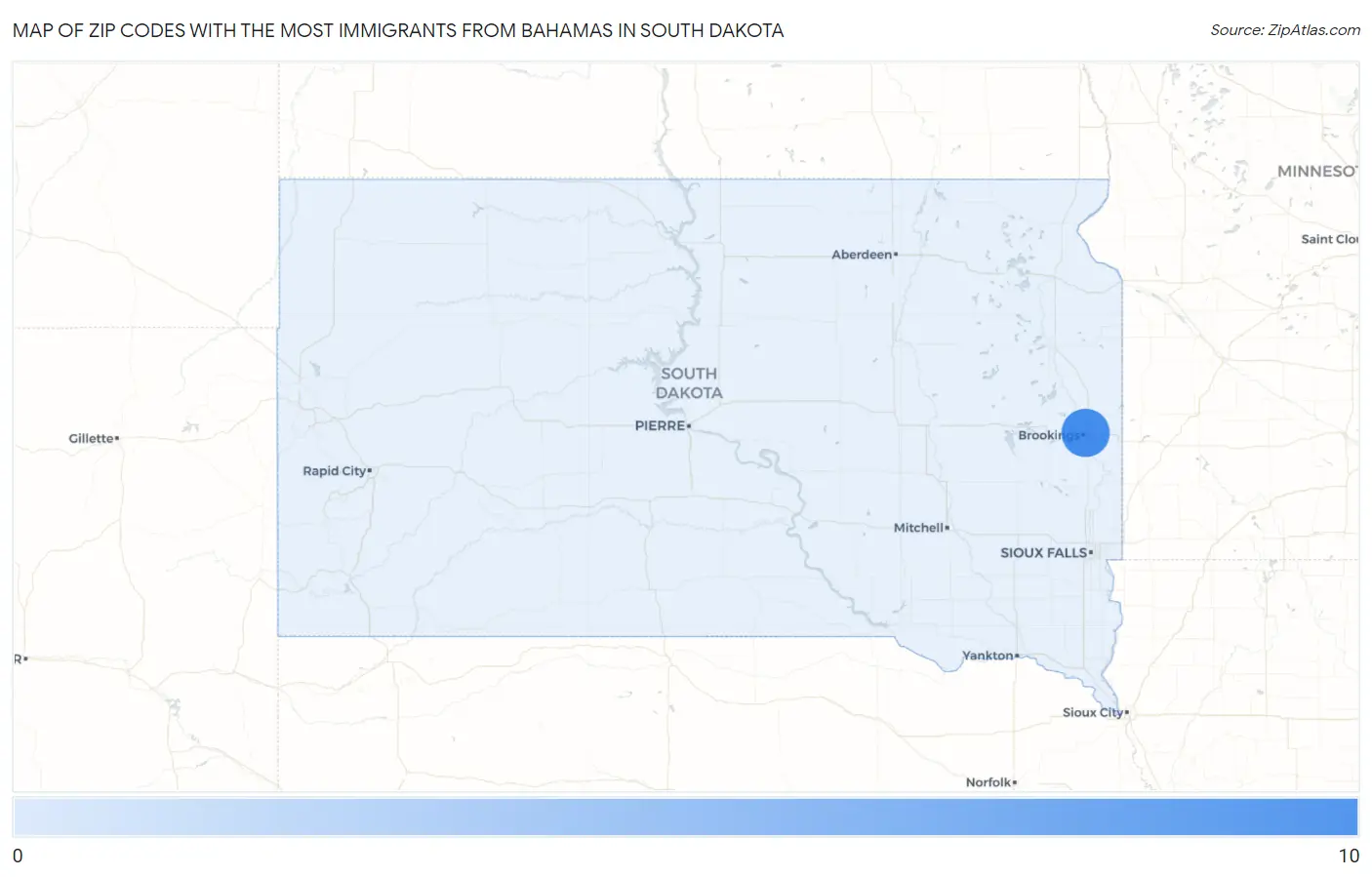 Zip Codes with the Most Immigrants from Bahamas in South Dakota Map