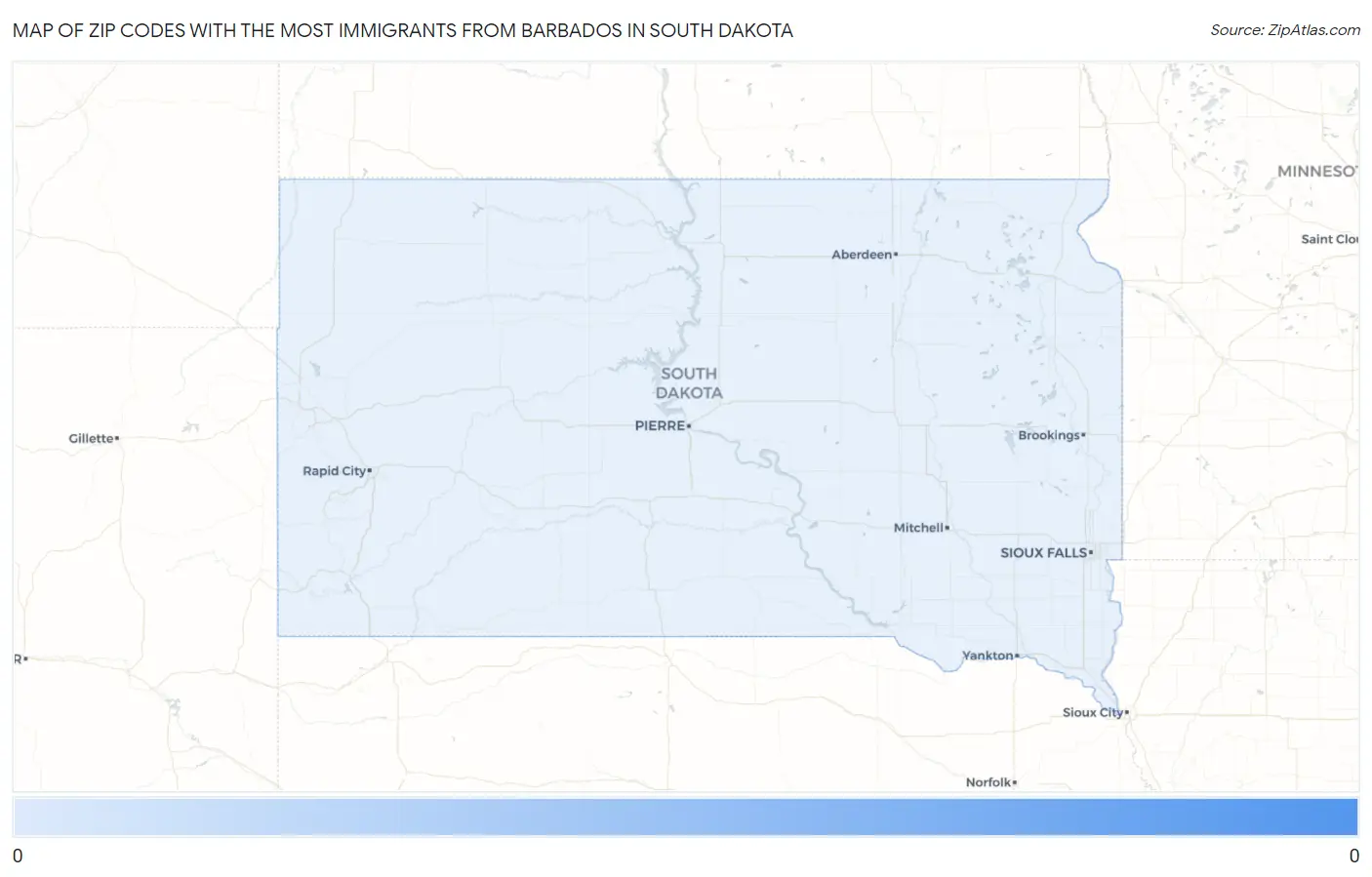 Zip Codes with the Most Immigrants from Barbados in South Dakota Map