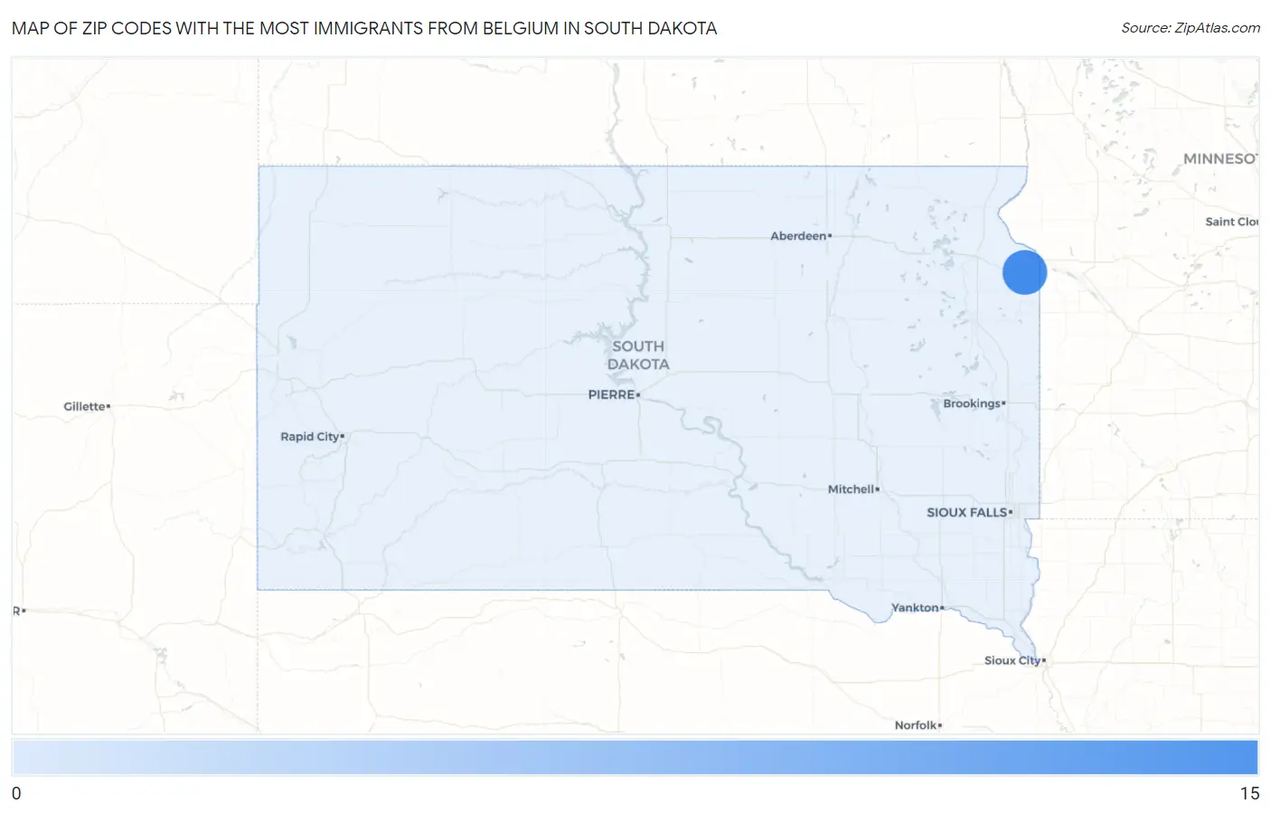 Zip Codes with the Most Immigrants from Belgium in South Dakota Map