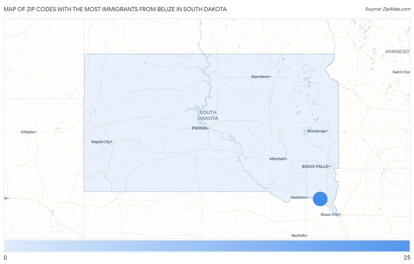 Zip Codes with the Most Immigrants from Belize in South Dakota Map