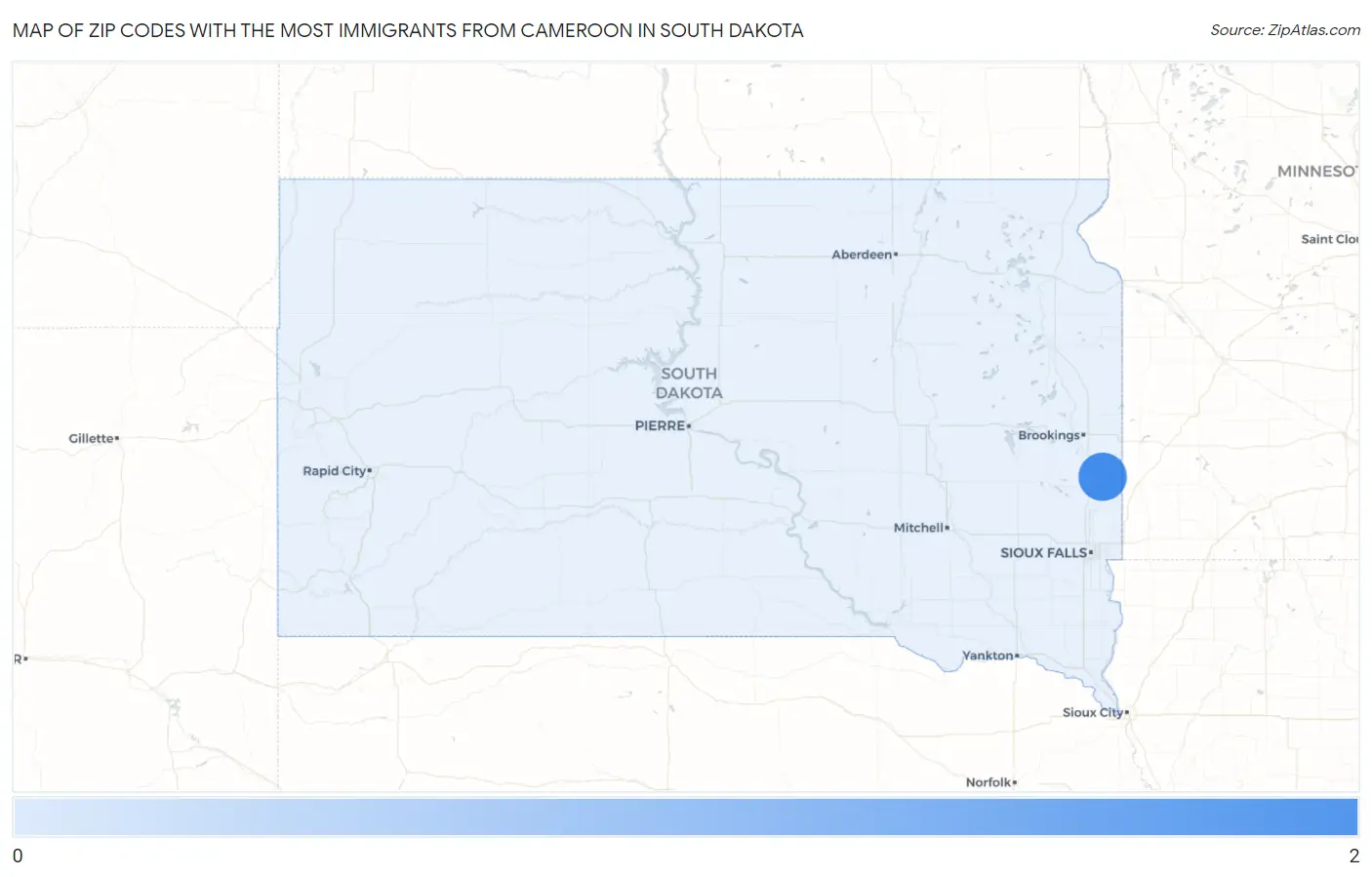 Zip Codes with the Most Immigrants from Cameroon in South Dakota Map