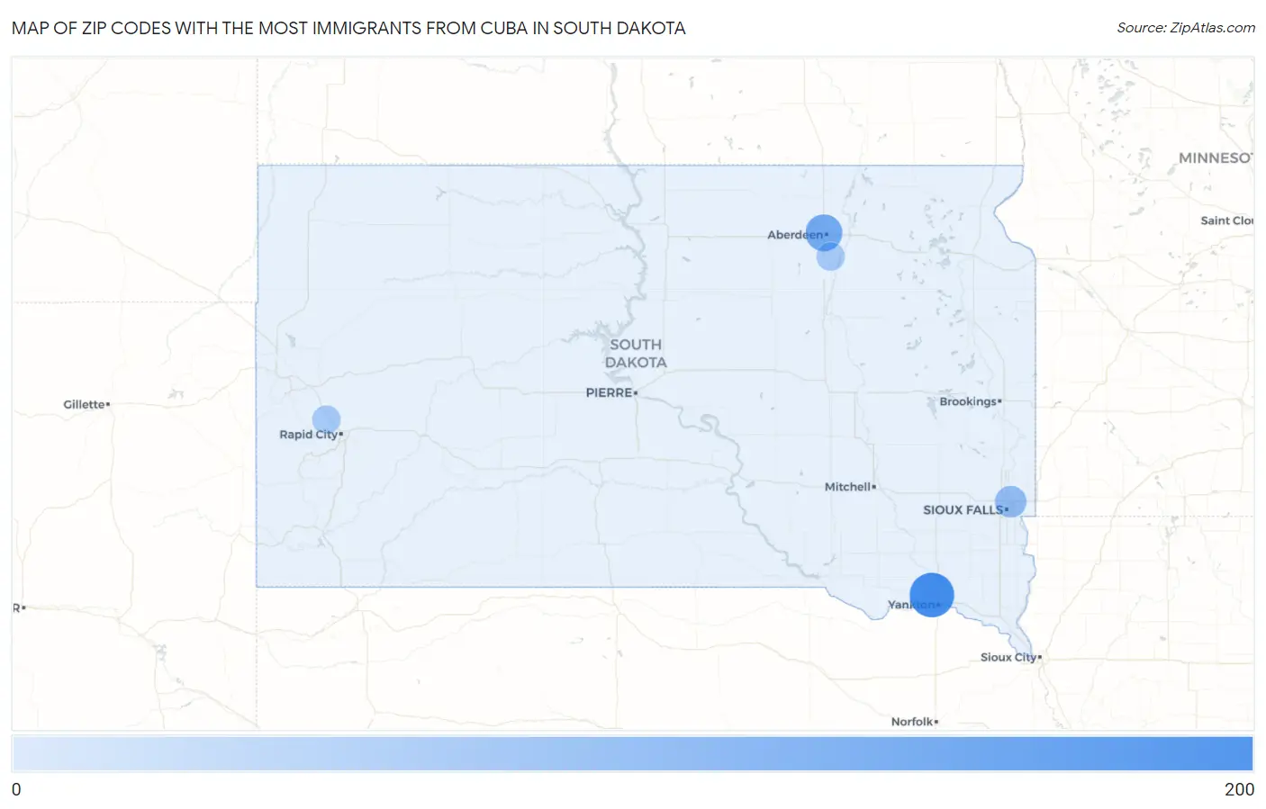 Zip Codes with the Most Immigrants from Cuba in South Dakota Map