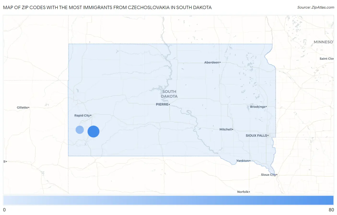 Zip Codes with the Most Immigrants from Czechoslovakia in South Dakota Map