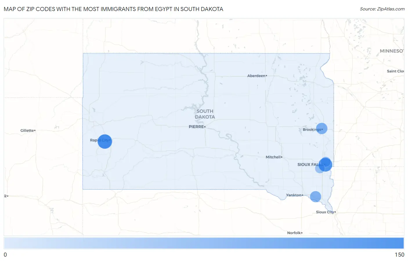 Zip Codes with the Most Immigrants from Egypt in South Dakota Map