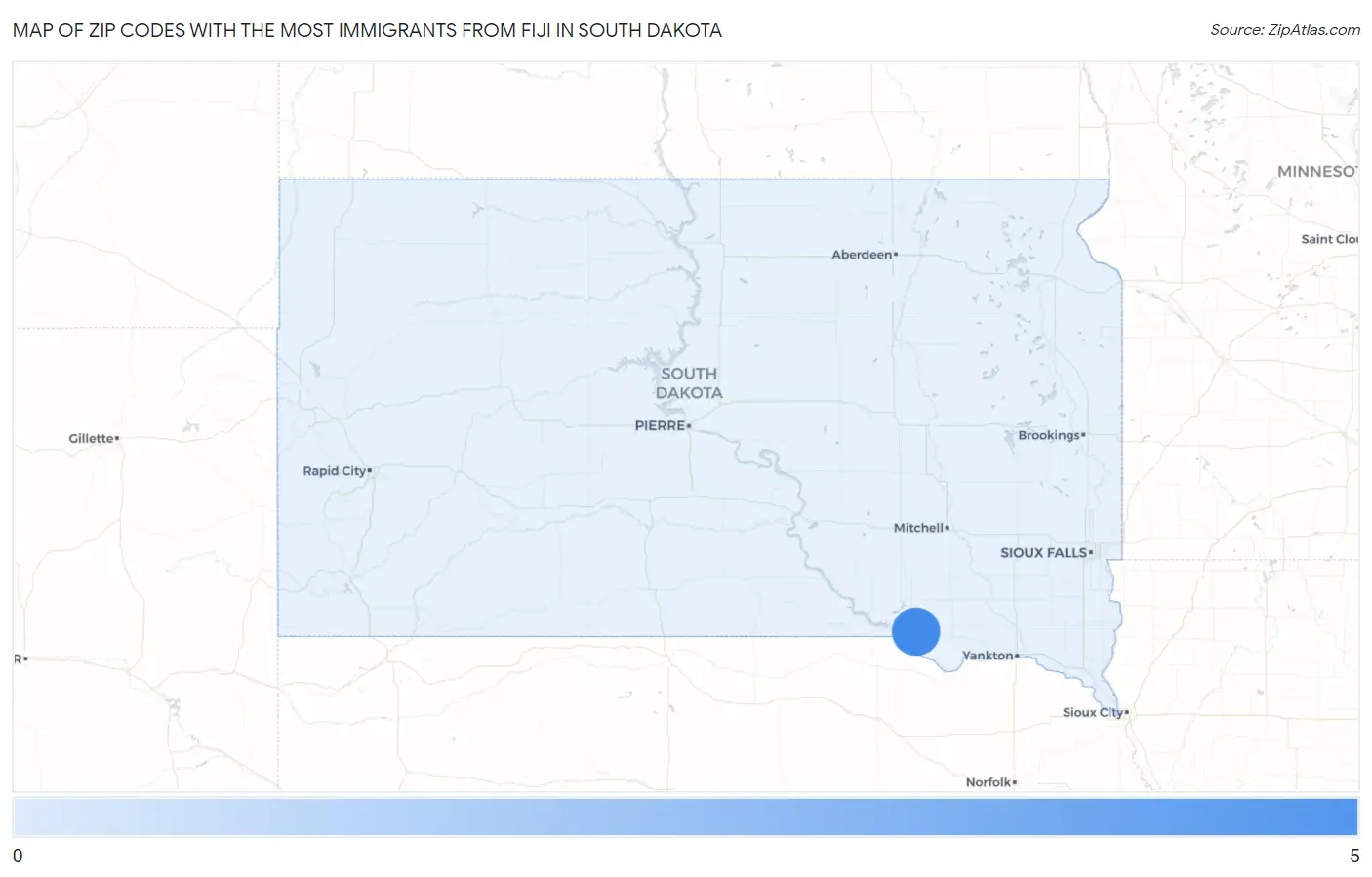 Zip Codes with the Most Immigrants from Fiji in South Dakota Map