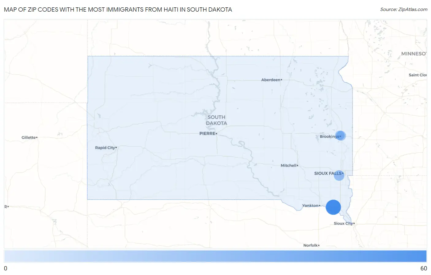 Zip Codes with the Most Immigrants from Haiti in South Dakota Map