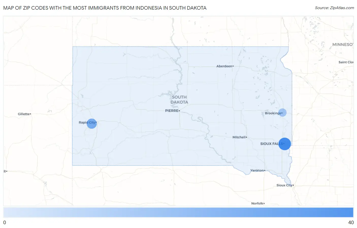 Zip Codes with the Most Immigrants from Indonesia in South Dakota Map