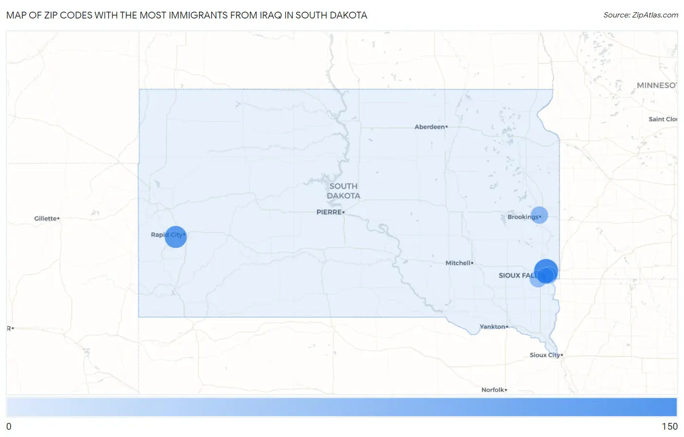Zip Codes with the Most Immigrants from Iraq in South Dakota Map