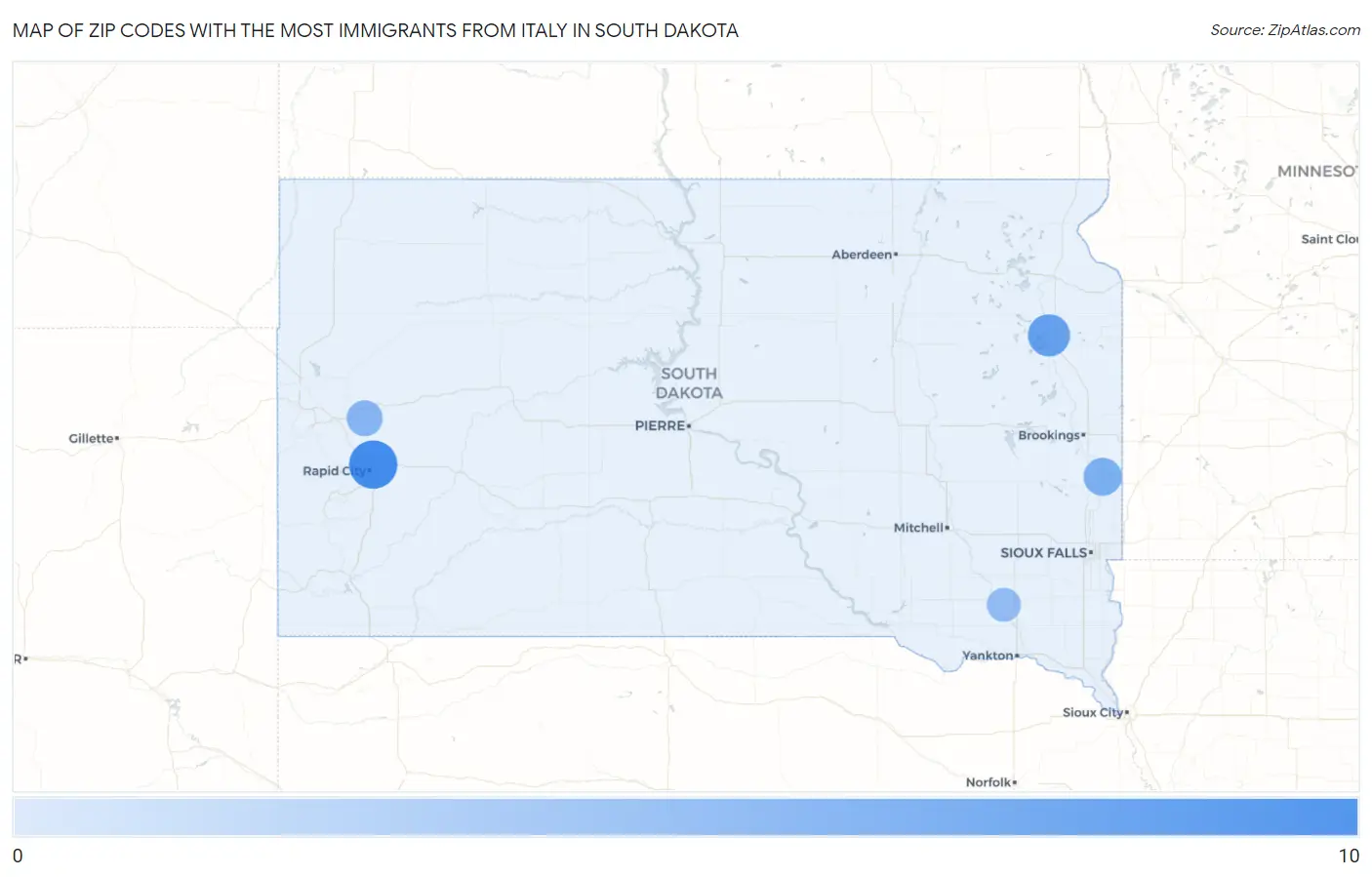 Zip Codes with the Most Immigrants from Italy in South Dakota Map