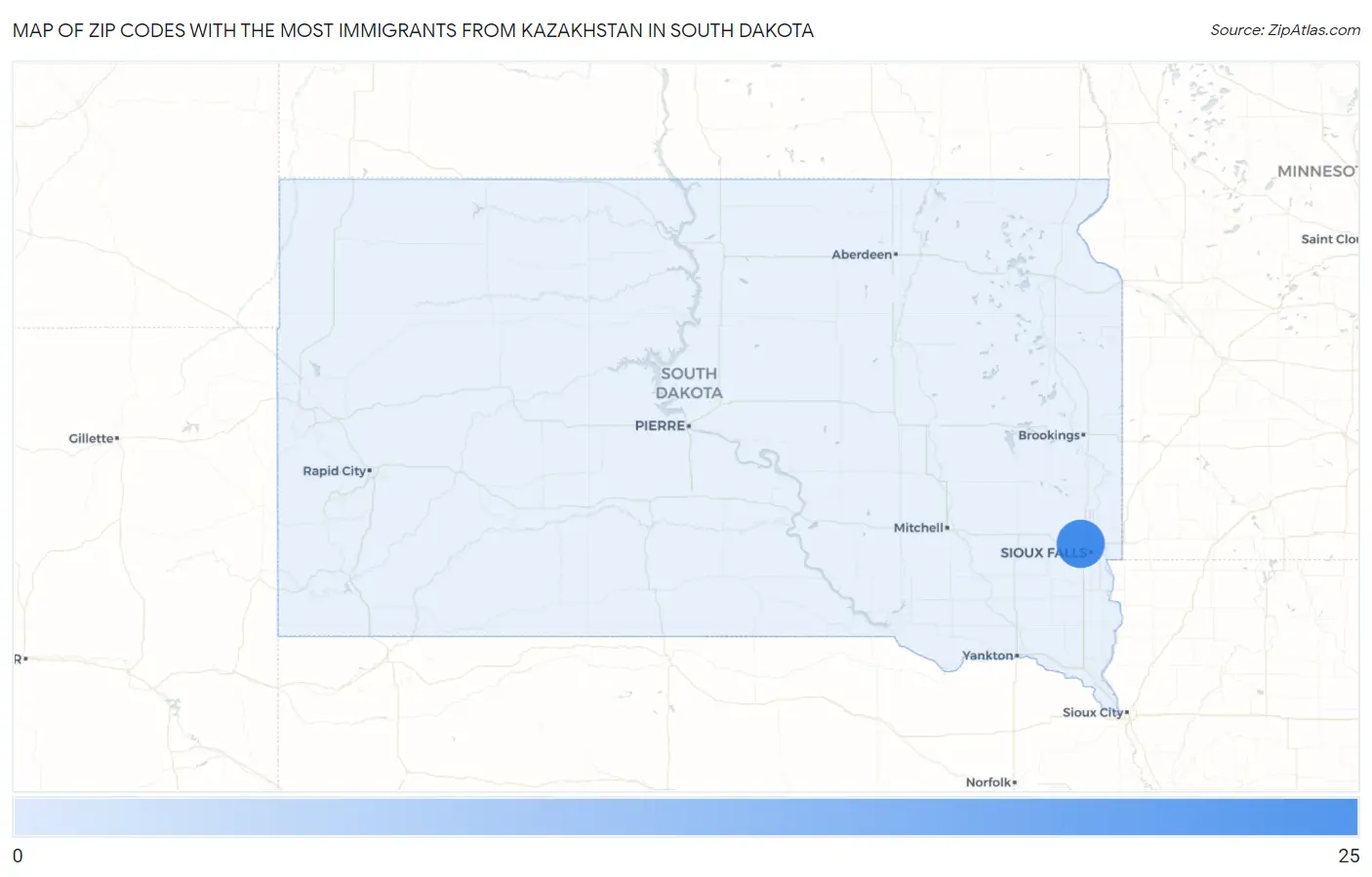 Zip Codes with the Most Immigrants from Kazakhstan in South Dakota Map