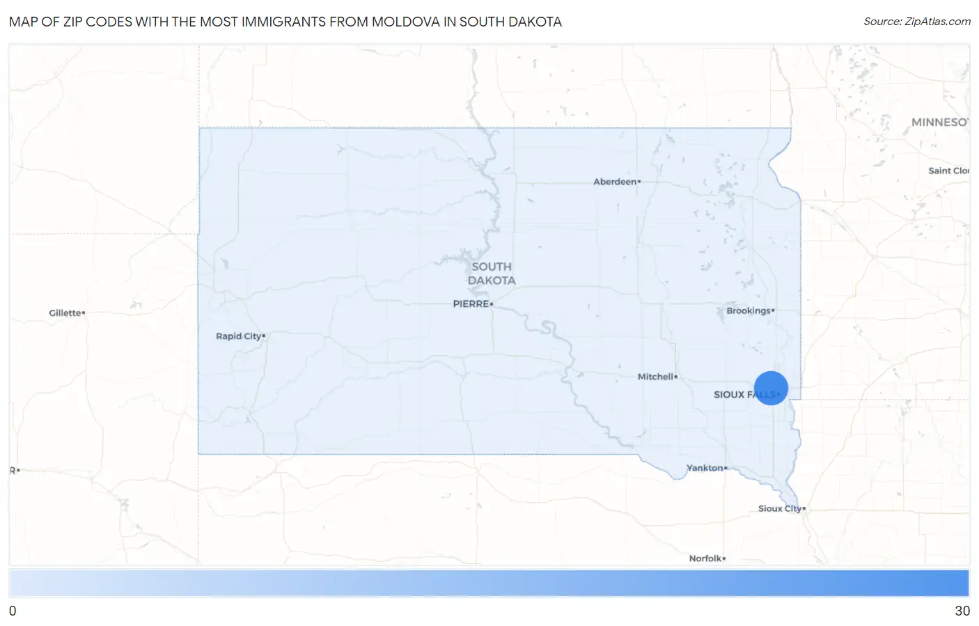 Zip Codes with the Most Immigrants from Moldova in South Dakota Map