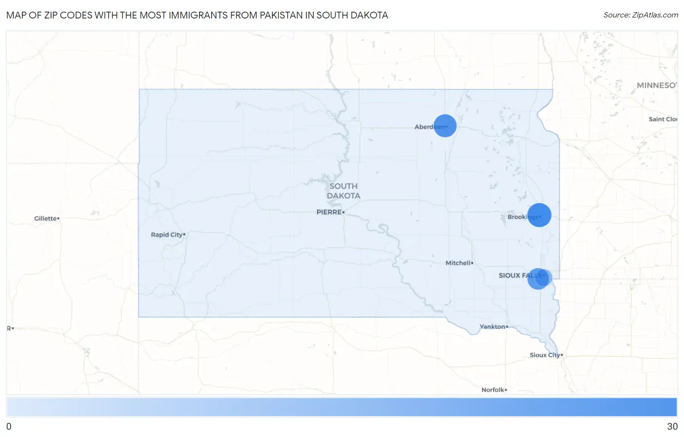 Zip Codes with the Most Immigrants from Pakistan in South Dakota Map