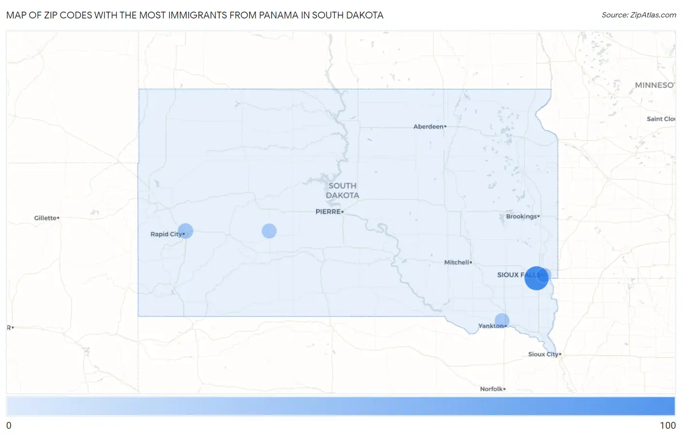 Zip Codes with the Most Immigrants from Panama in South Dakota Map