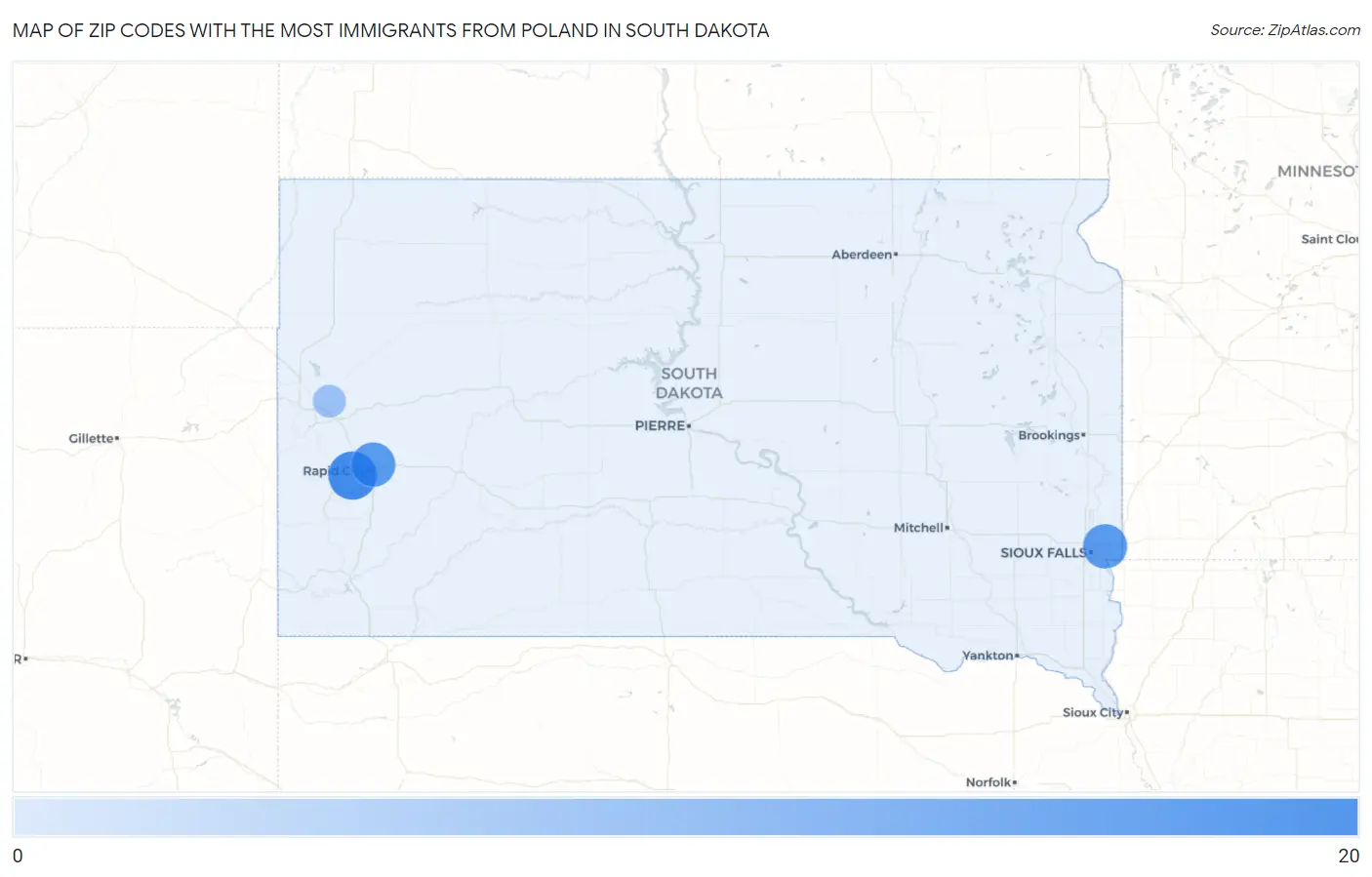 Zip Codes with the Most Immigrants from Poland in South Dakota Map