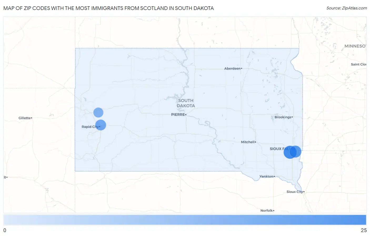 Zip Codes with the Most Immigrants from Scotland in South Dakota Map
