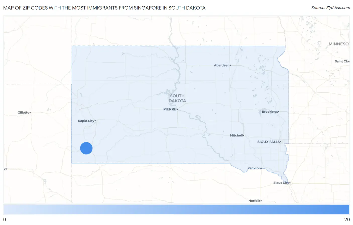 Zip Codes with the Most Immigrants from Singapore in South Dakota Map
