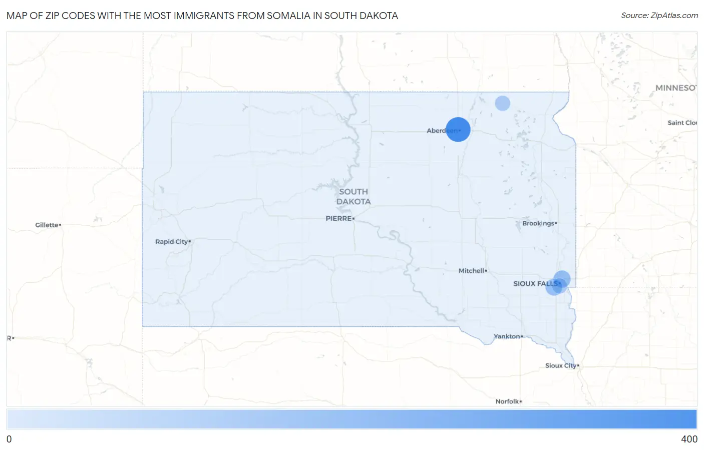 Zip Codes with the Most Immigrants from Somalia in South Dakota Map