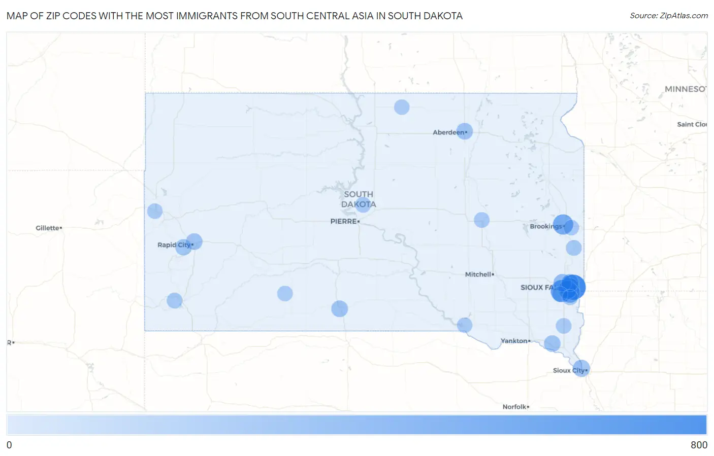 Zip Codes with the Most Immigrants from South Central Asia in South Dakota Map