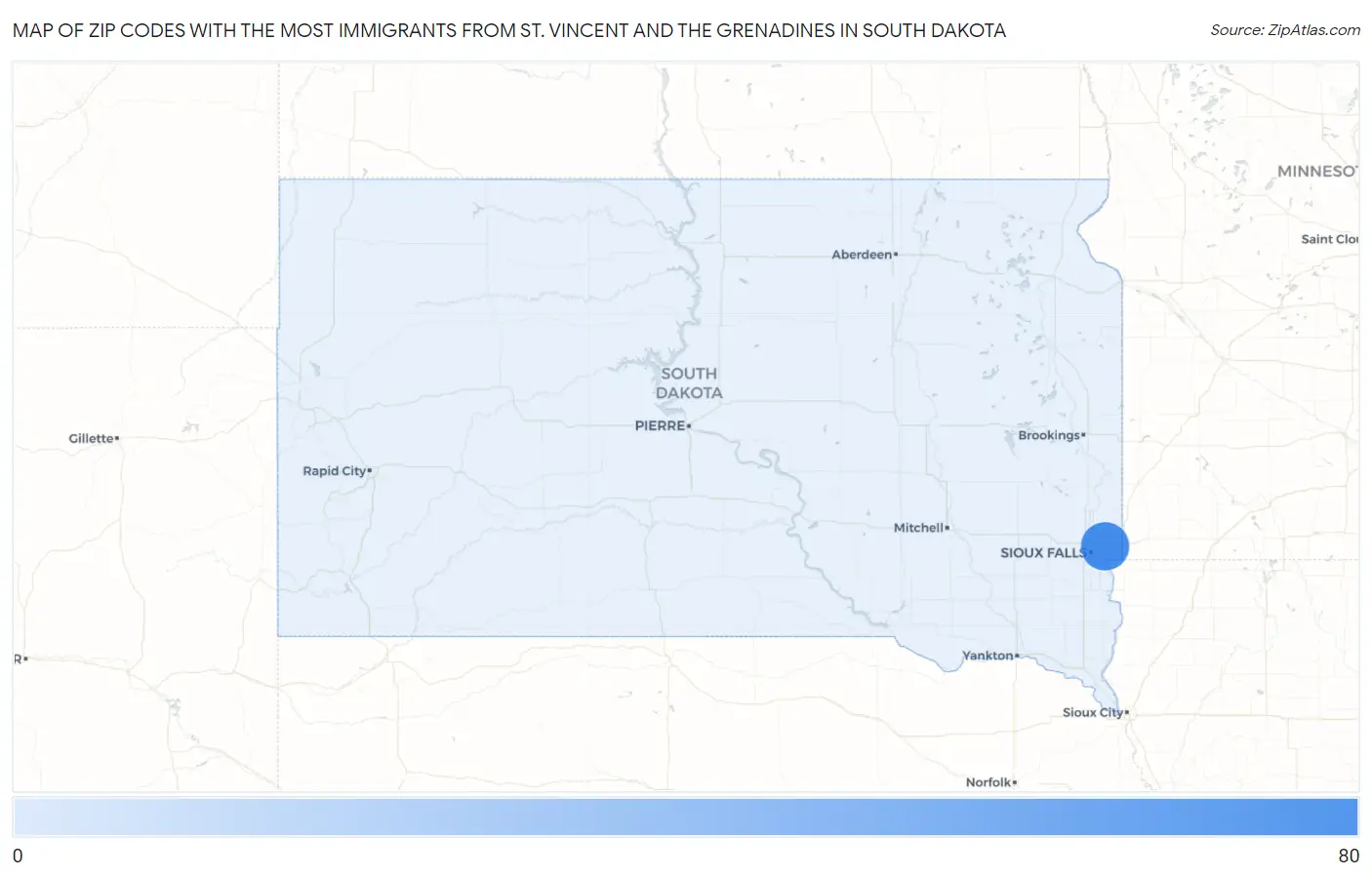 Zip Codes with the Most Immigrants from St. Vincent and the Grenadines in South Dakota Map