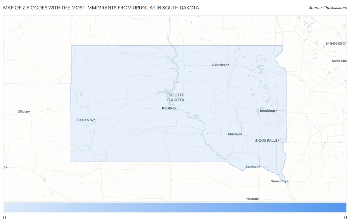 Zip Codes with the Most Immigrants from Uruguay in South Dakota Map