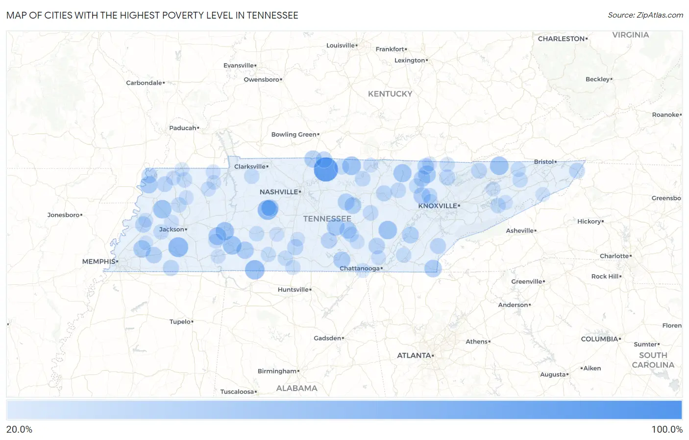 Cities with the Highest Poverty Level in Tennessee Map